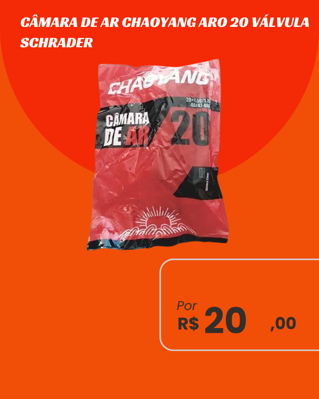 Câmara de Ar Bicicleta Aro 20 Chaoyang Válvula Schrader - Bico Grosso