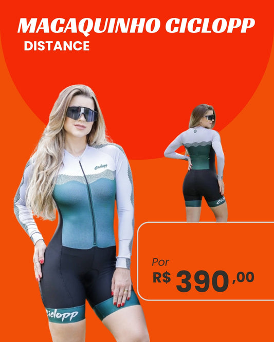 Macaquinho de Ciclismo Feminino Ciclopp Distance Manga Longa - frente e costas