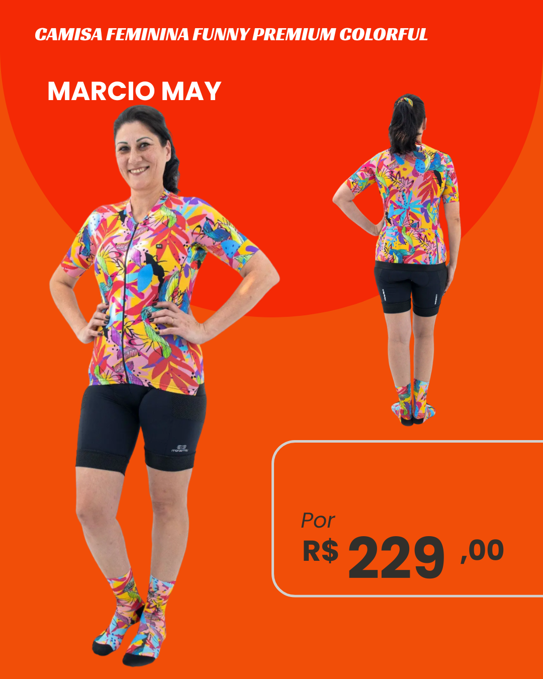 Camisa de Ciclismo Feminina Marcio May Funny Premium Colorful - frente e costas