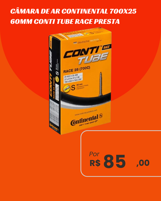 Câmara de Ar Speed 700x18/25c Continental ContiTube Race Válvula Presta 60mm