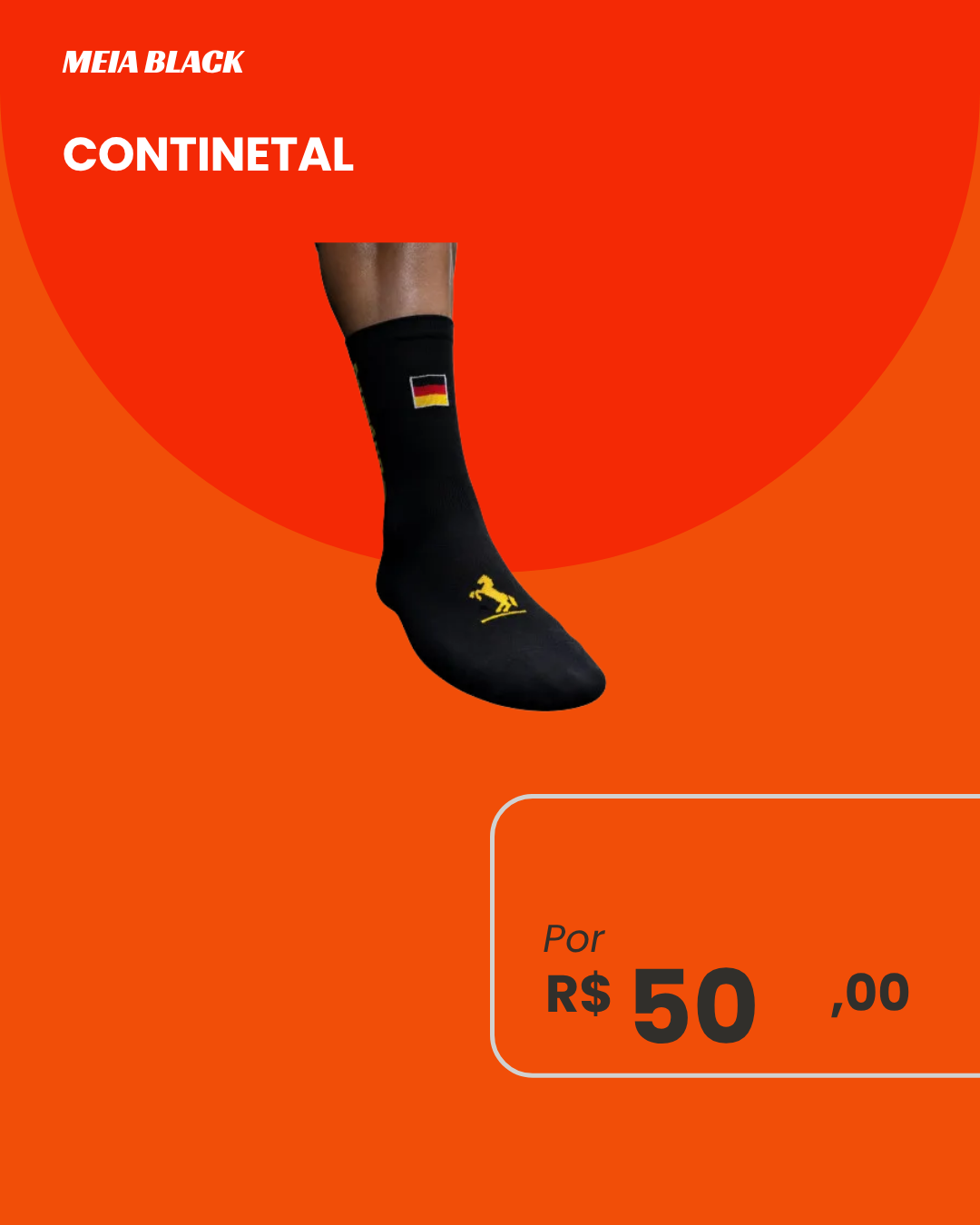 Meia de Ciclismo Continental Black Preta - Vista lateral com logo cavalo