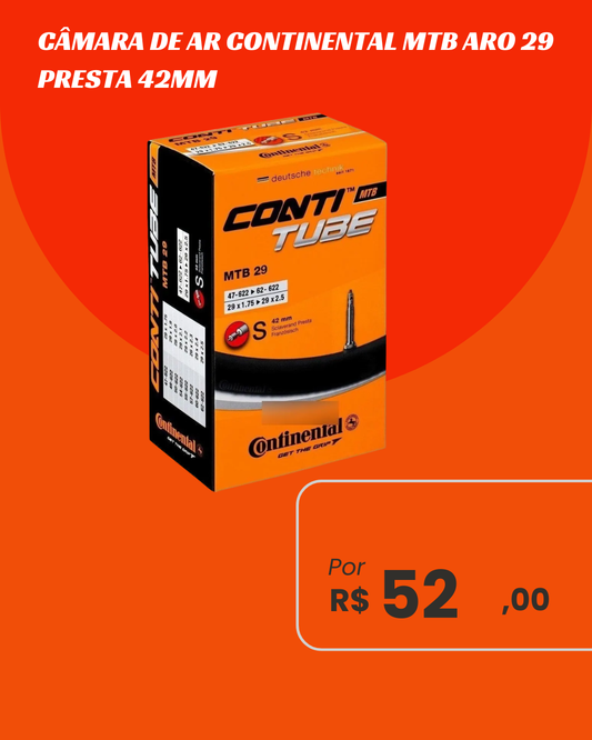 Câmara de Ar MTB Aro 29 Continental Válvula Presta 42mm