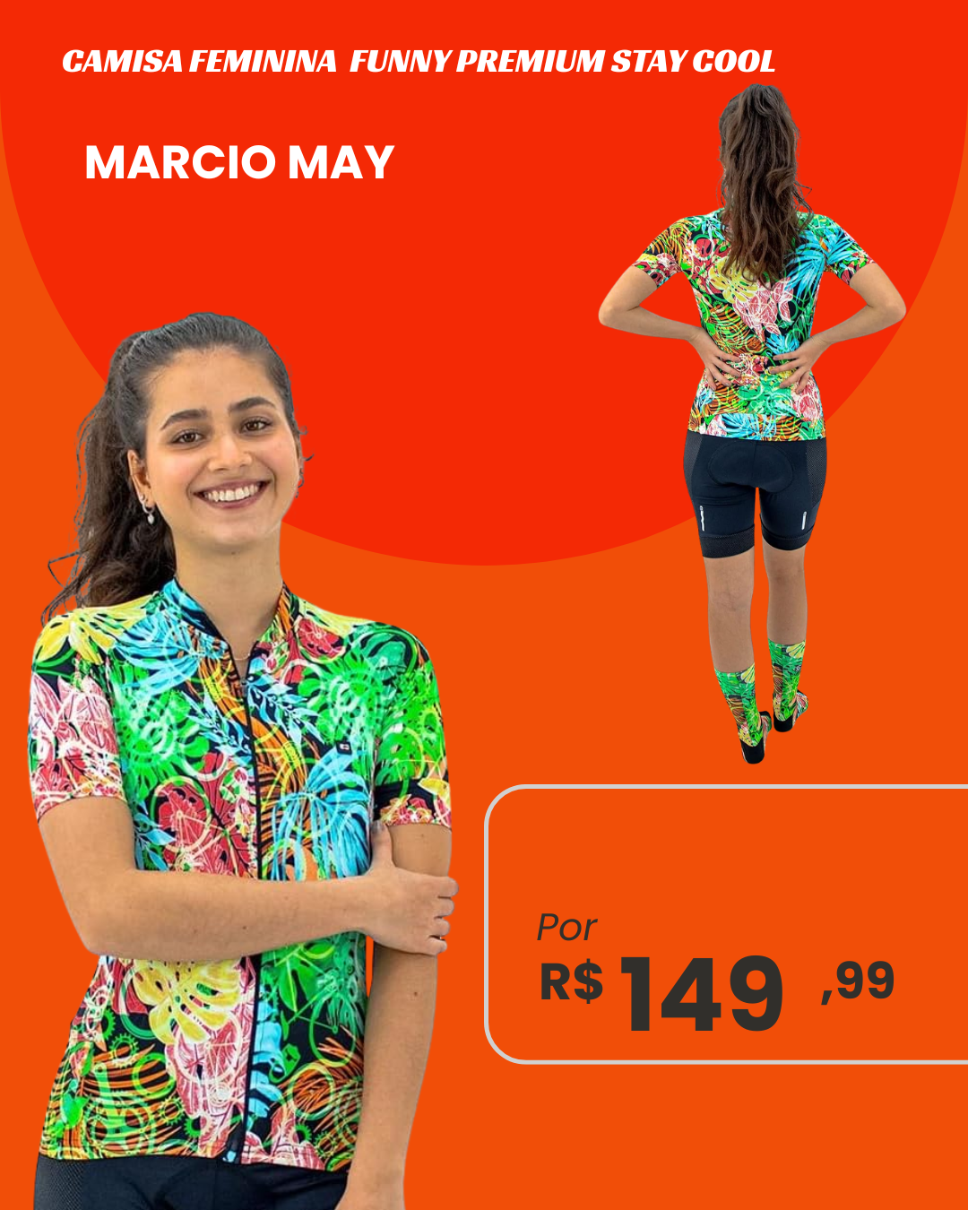 Camisa de Ciclismo Feminina Marcio May Funny Premium Stay Cool - frente e costas