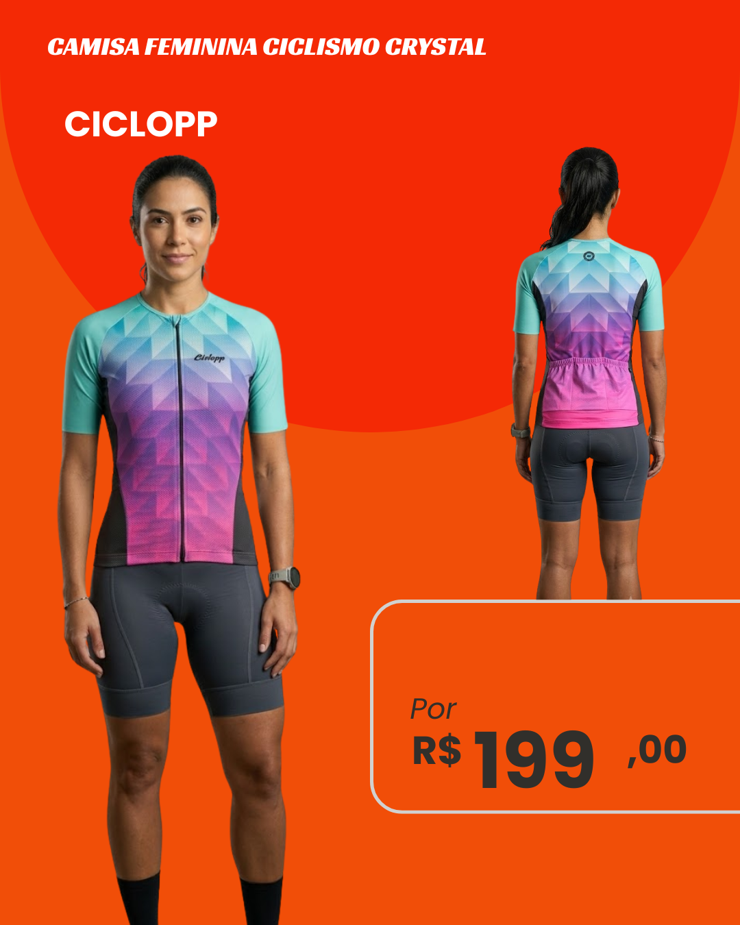Camisa de Ciclismo Feminina Ciclopp Crystal Manga Curta - frente e costas
