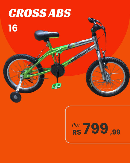 Bicicleta Absolute Cross ABS Aro 16 Infantil BMX com Rodinhas