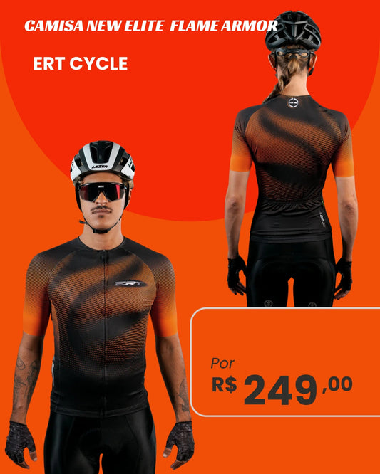 Camisa de Ciclismo ERT Cycle New Elite Flame Armor Manga Curta - frente e costas