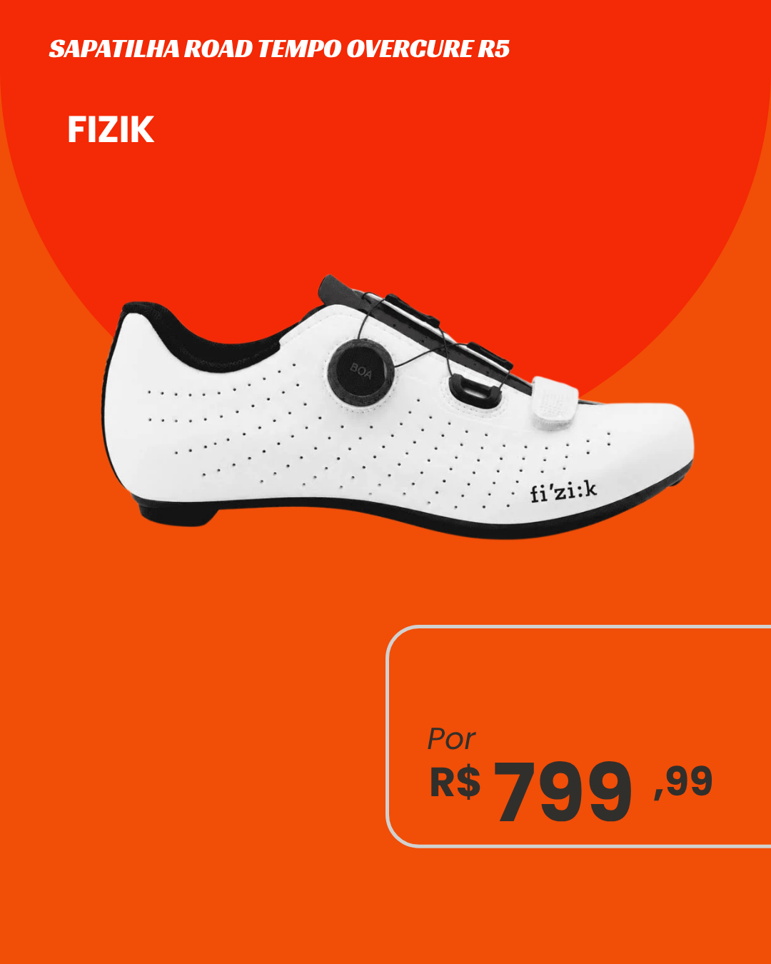 Sapatilha Ciclismo Speed Fizik Tempo Overcurve R5 Branca - Vista lateral