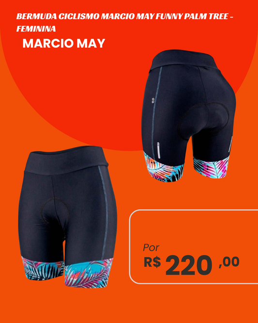 Bermuda de Ciclismo Feminina Marcio May Funny Palm Tree Preta - frente e costas