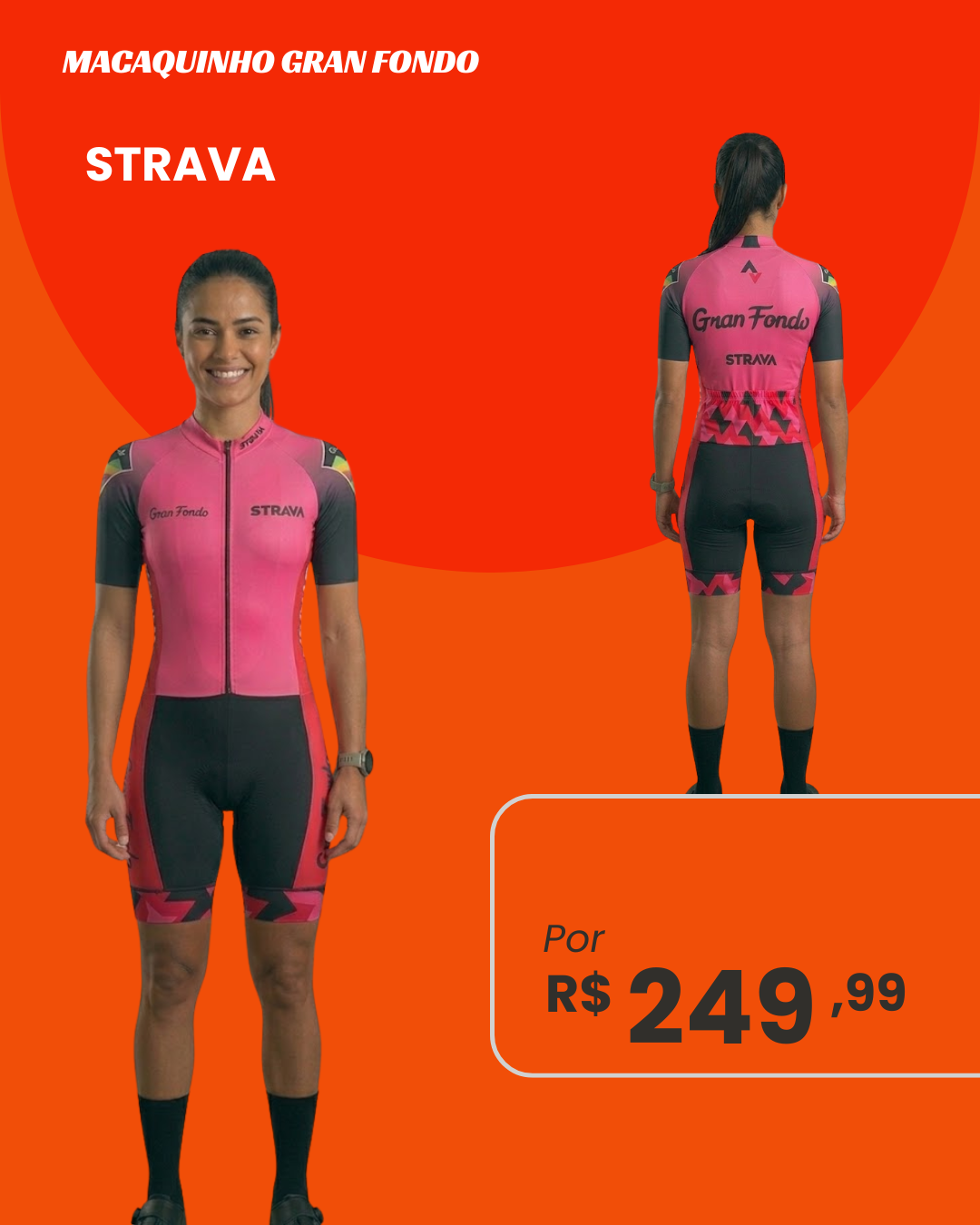 Macaquinho de Ciclismo Feminino Strava Gran Fondo Pink - Vista frontal e traseira