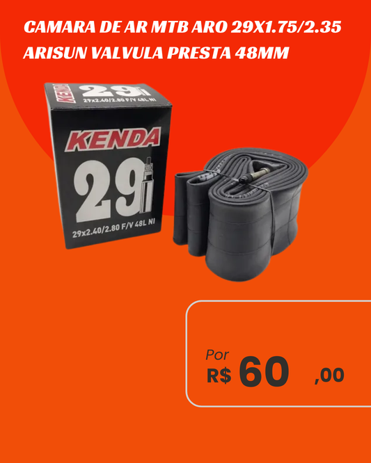 Câmara de Ar MTB Aro 29x2.40/2.80 Kenda MLD Válvula Presta 48mm