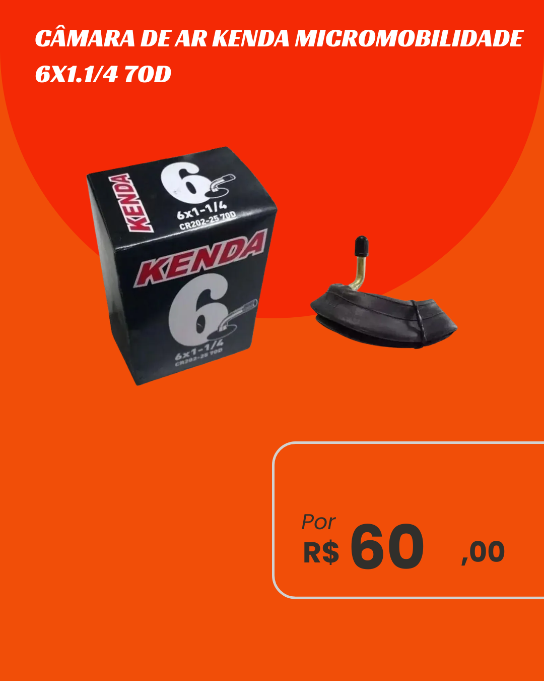 Câmara de Ar Kenda 6x1.1/4 CR202-25 70D Válvula Americana