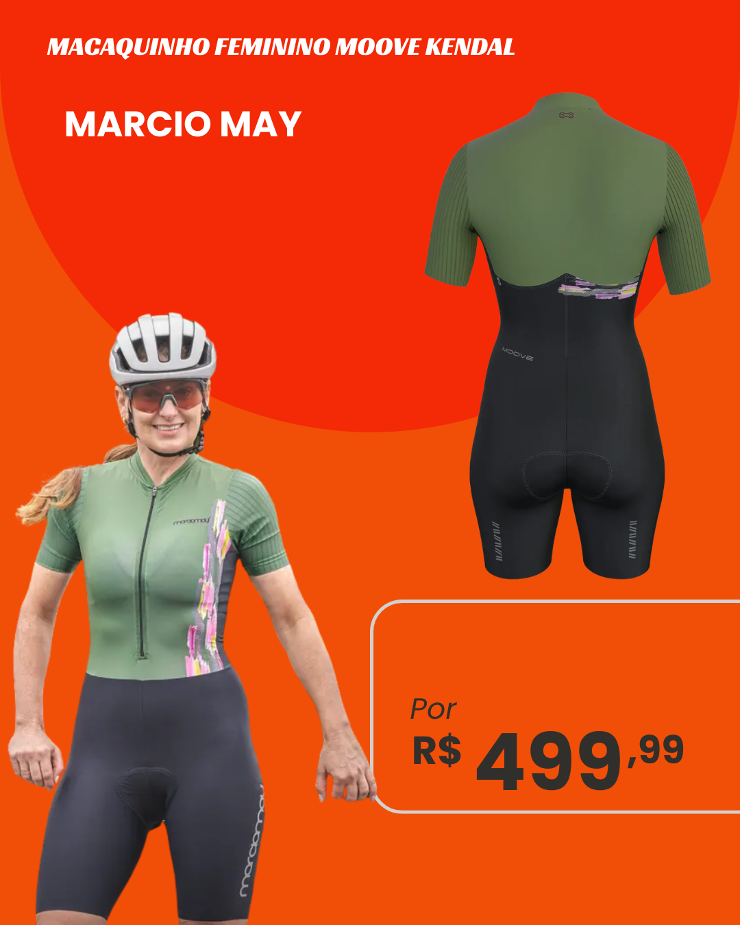 Macaquinho de Ciclismo Feminino Marcio May Moove Kendal Verde Oliva - frente e costas