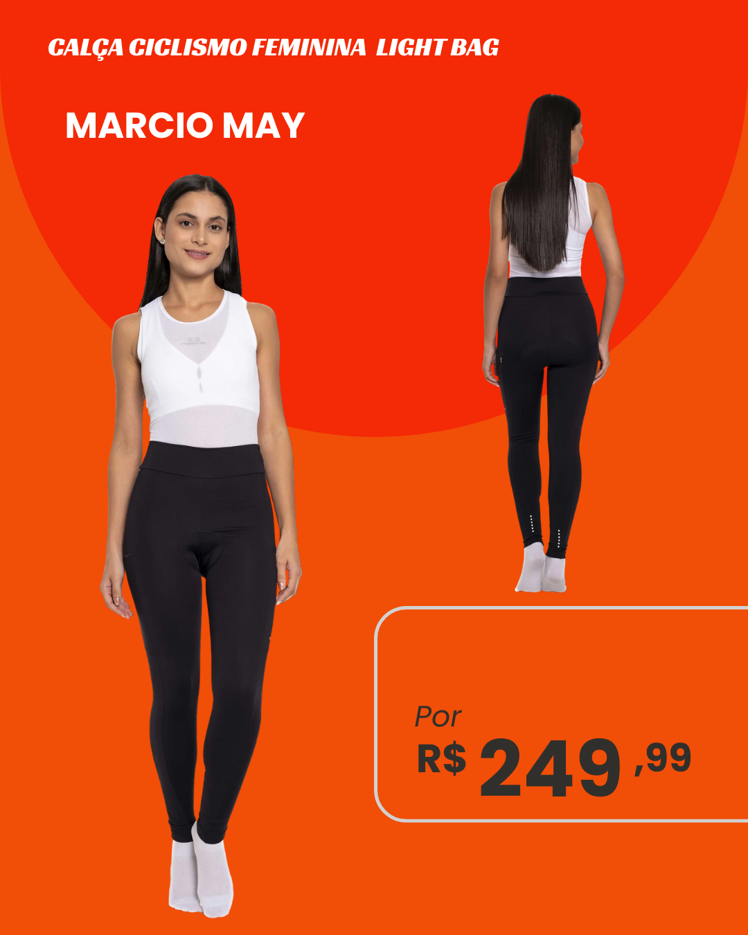 Calça de Ciclismo Feminina Marcio May Light Bag Preta - frente e costas