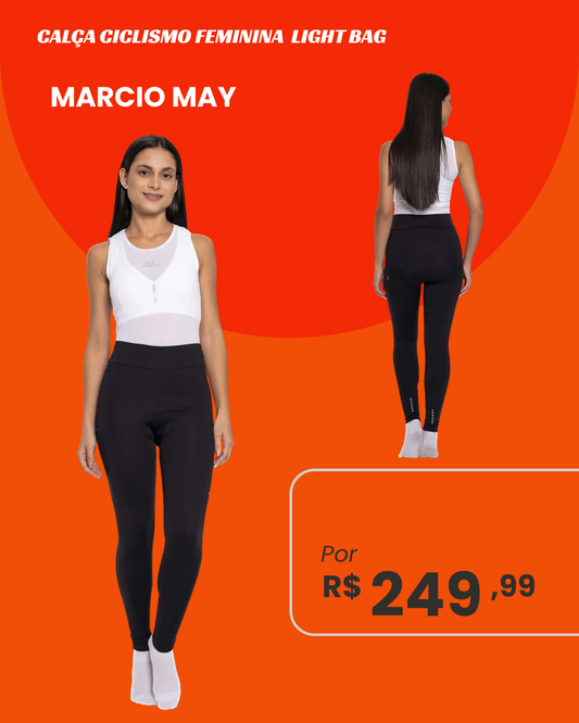 Calça de Ciclismo Feminina Marcio May Light Bag Preta - frente e costas