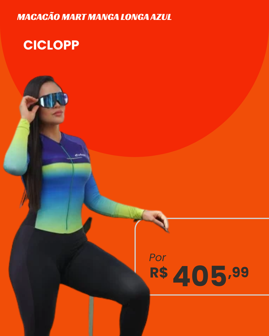 Macação de Ciclismo Feminino Ciclopp Mart Manga Longa Azul - frente
