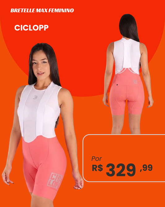 Bretelle de Ciclismo Feminino Ciclopp Max - cores disponíveis: rosa pink e branco/cinza
