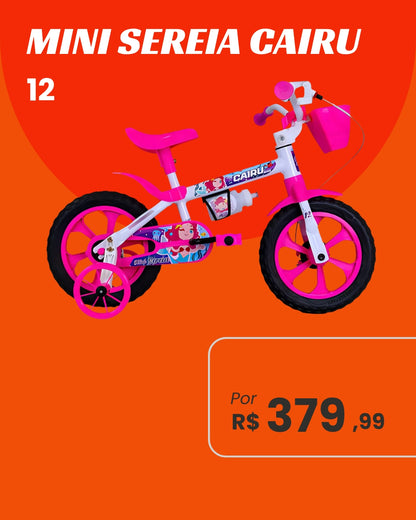 Bicicleta Cairu Mini Sereia Aro 12 Infantil Feminina com Rodinhas Várias Cores