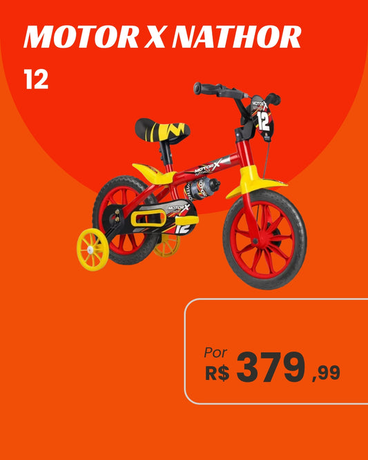 Bicicleta Nathor Motor X Aro 12 Infantil Masculina com Rodinhas Estilo Motocross