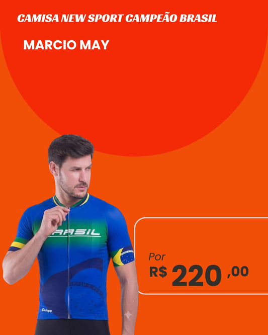 Camisa de Ciclismo Marcio May New Sport Campeão Brasil Manga Curta - frente