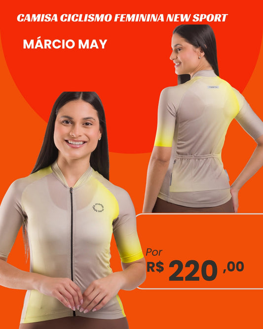 Camisa de Ciclismo Feminina Marcio May New Sport Nude e Amarela - frente e costas