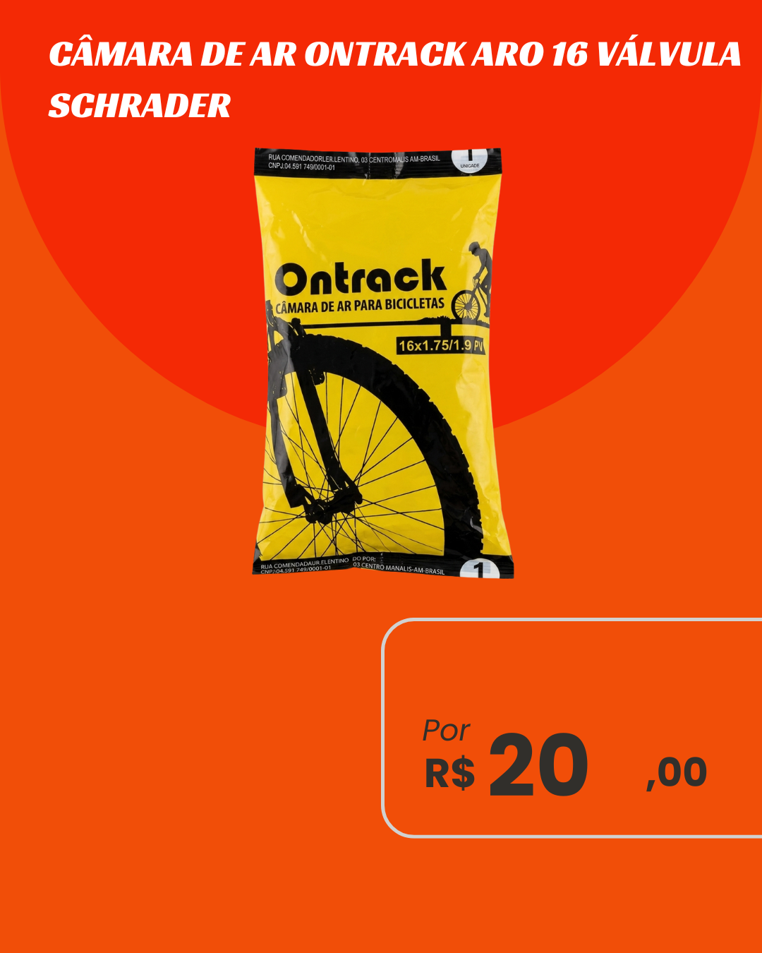 Câmara de Ar Bicicleta Aro 16 Ontrack Válvula Schrader - Bico Grosso