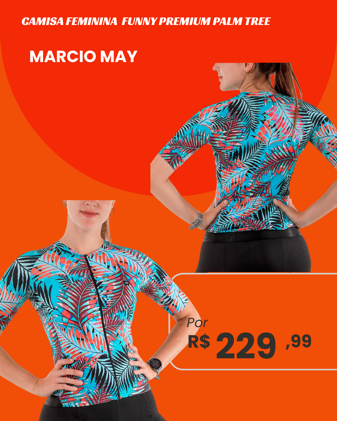 Camisa de Ciclismo Feminina Marcio May Funny Premium Palm Tree - frente e costas