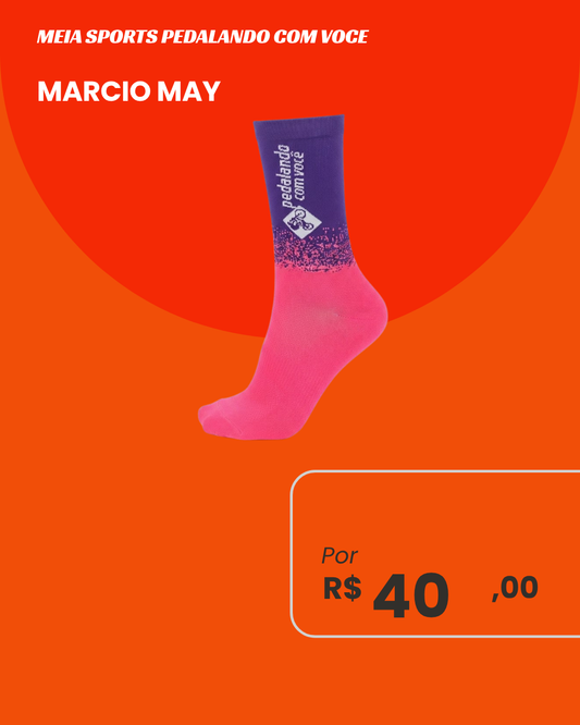 Meia de Ciclismo Marcio May Sports Pedalando Com Você - Roxo e Rosa Neon