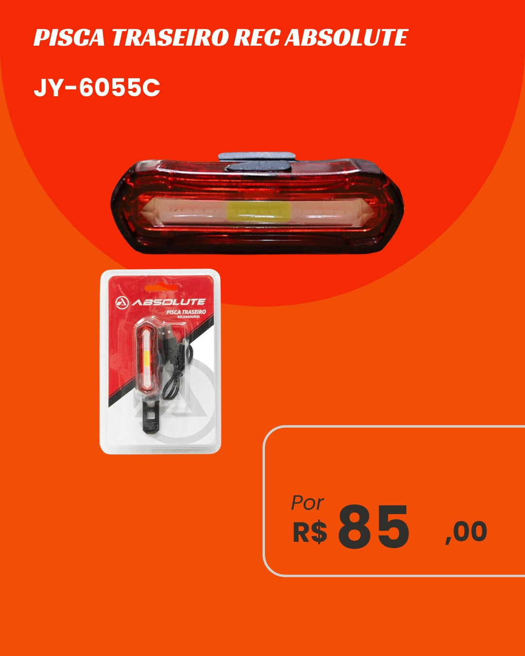 Pisca Traseiro Recarregável Absolute JY-6055C - Segurança e Visibilidade