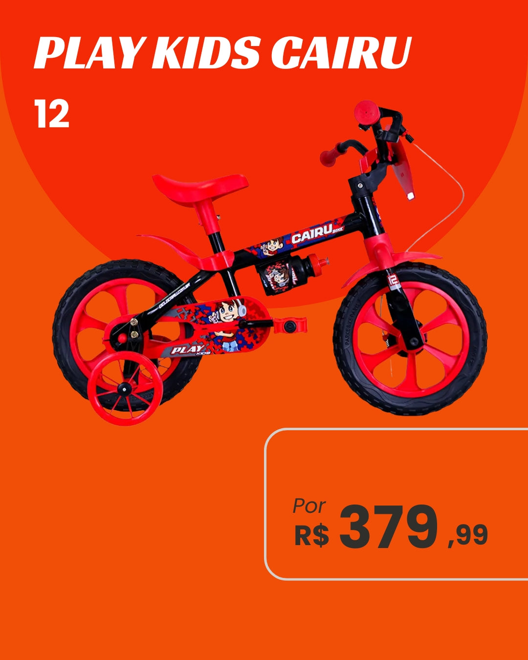 Bicicleta Cairu Play Kids Aro 12 Infantil Unissex com Rodinhas Várias Cores