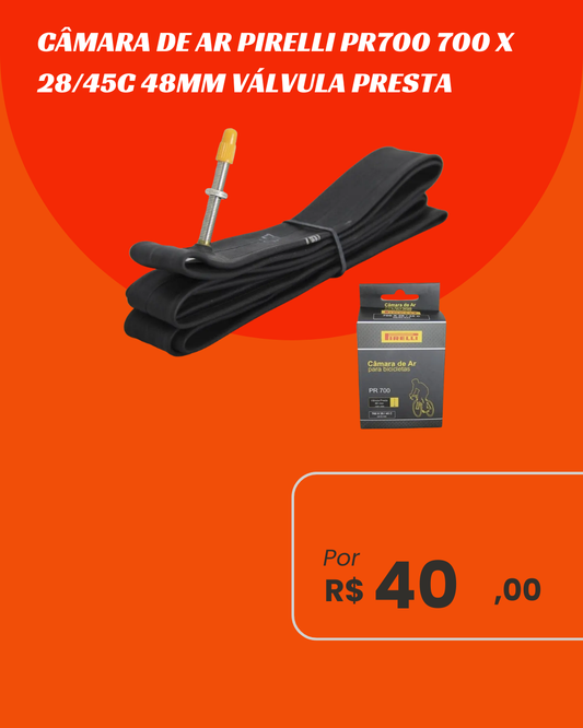 Câmara de Ar Pirelli PR700 700x28/45c Válvula Presta 48mm