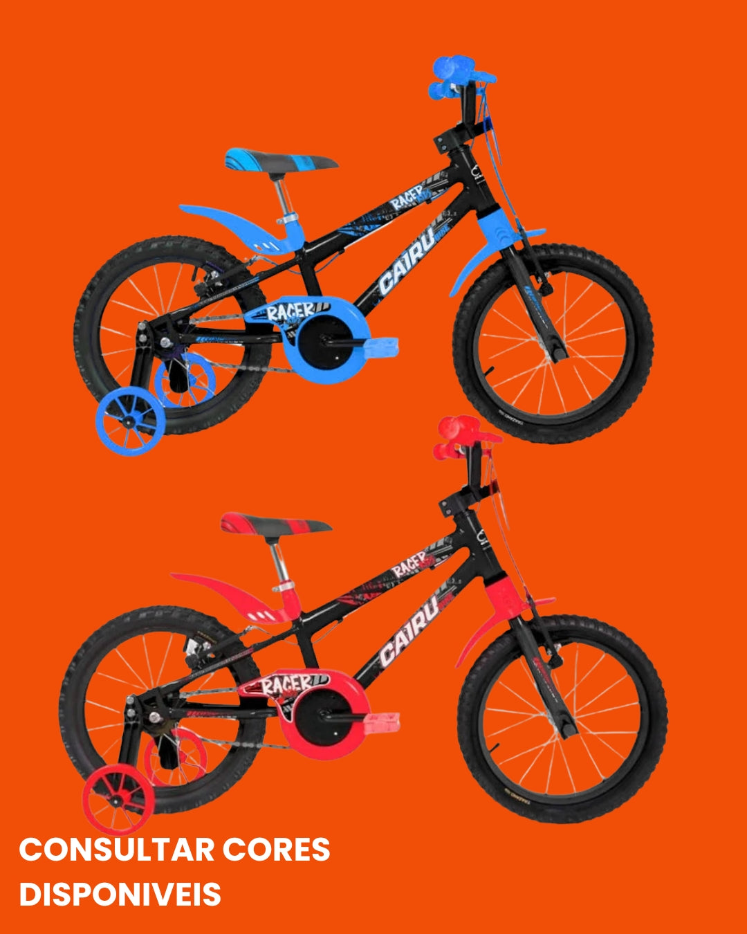 Bicicleta Cairu Racer Kids Aro 16 Infantil Unissex com Rodinhas Várias Cores