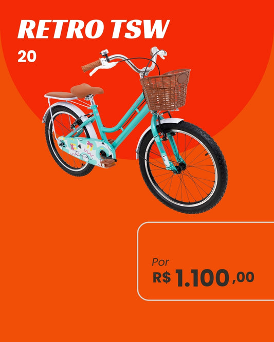 Bicicleta TSW Retrô Aro 20 Juvenil Feminina com Cestinha e Bagageiro Estilo Vintage