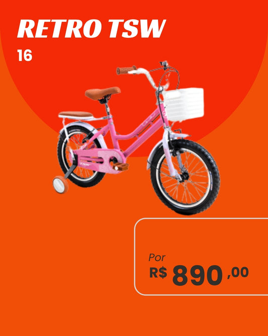 Bicicleta TSW Retrô Aro 16 Infantil Feminina com Rodinhas e Cestinha Estilo Vintage