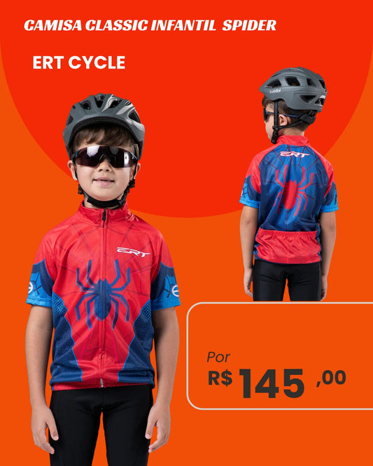 Camisa de Ciclismo Infantil ERT Cycle Classic Spider Manga Curta - frente e costas