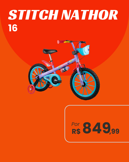 Bicicleta Infantil Aro 16 Nathor Stitch - Oficial Disney