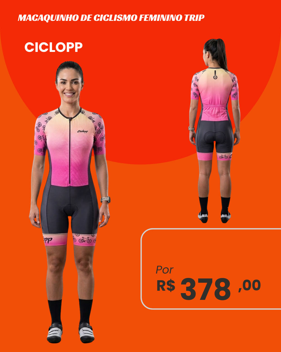 Macaquinho de Ciclismo Feminino Ciclopp Trip Manga Curta - frente e costas