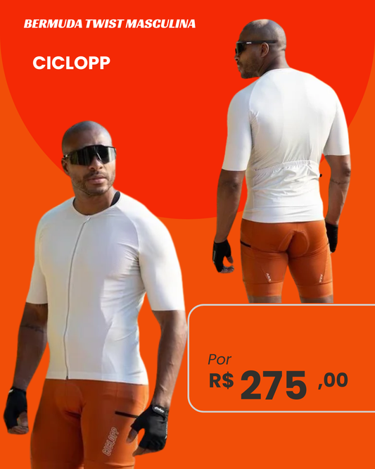 Bermuda de Ciclismo Masculina Ciclopp Twist Terracota - frente e costas
