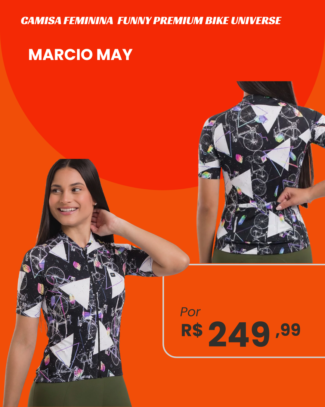 Camisa de Ciclismo Feminina Marcio May Funny Premium Bike Universe - frente e costas