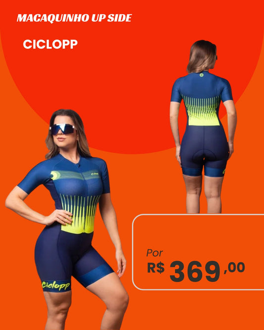 Macaquinho de Ciclismo Feminino Ciclopp Up Side Manga Curta - frente e costas