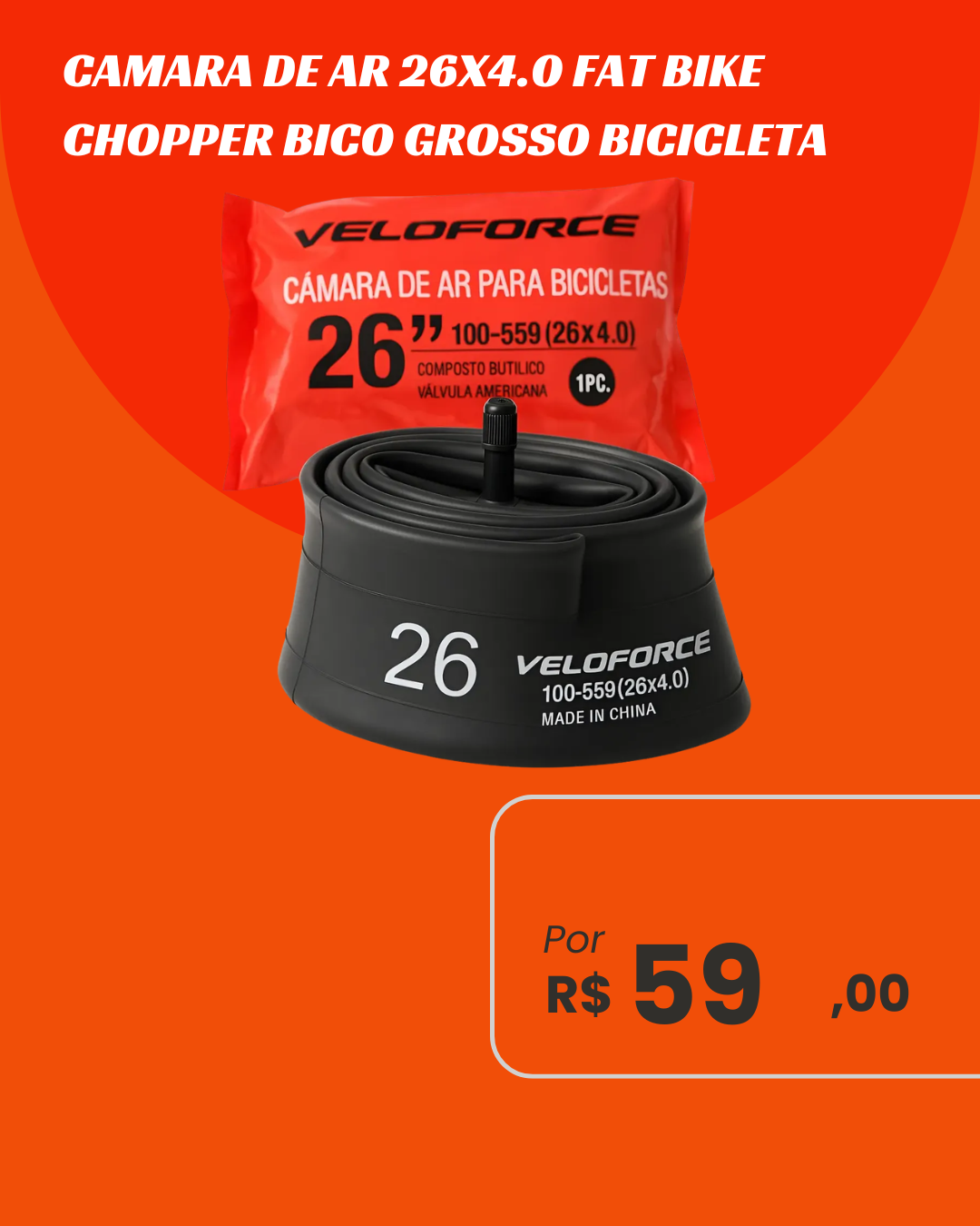 Câmara de Ar Fat Bike Chopper Aro 26x4.0 Válvula Schrader - Bico Grosso