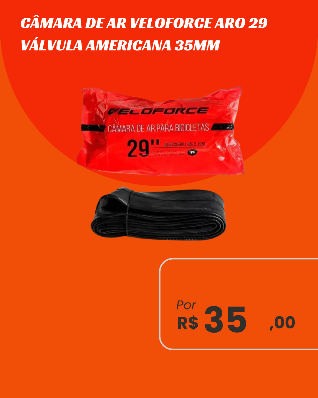 Câmara de Ar Bicicleta 29 Veloforce Válvula Schrader 35mm - Bico Normal
