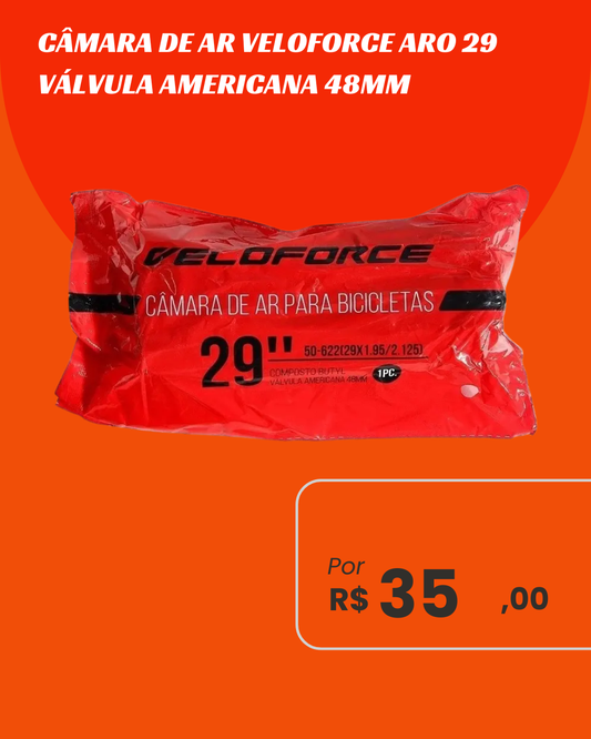 Câmara de Ar Bicicleta 29 Veloforce Válvula Americana 48mm - Bico Grosso