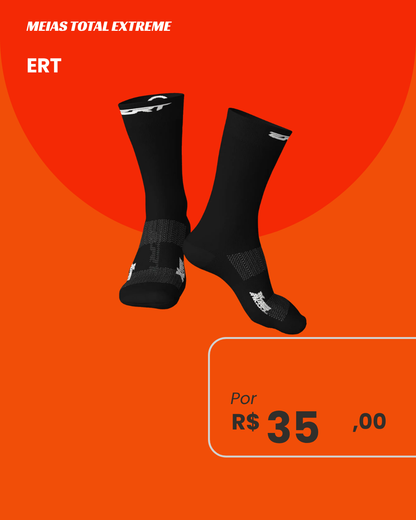 Meia de Ciclismo ERT Total Xtreme Preta - Par lateral